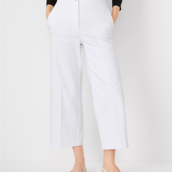 Ann Taylor the Kate wide leg crop high rise white pants size 14 - Picture 2 of 12